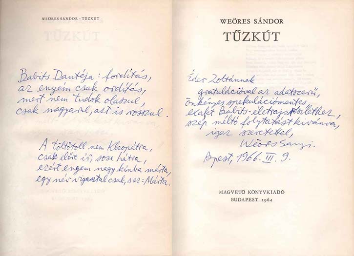 Weöres Sándor dedikálása 1966